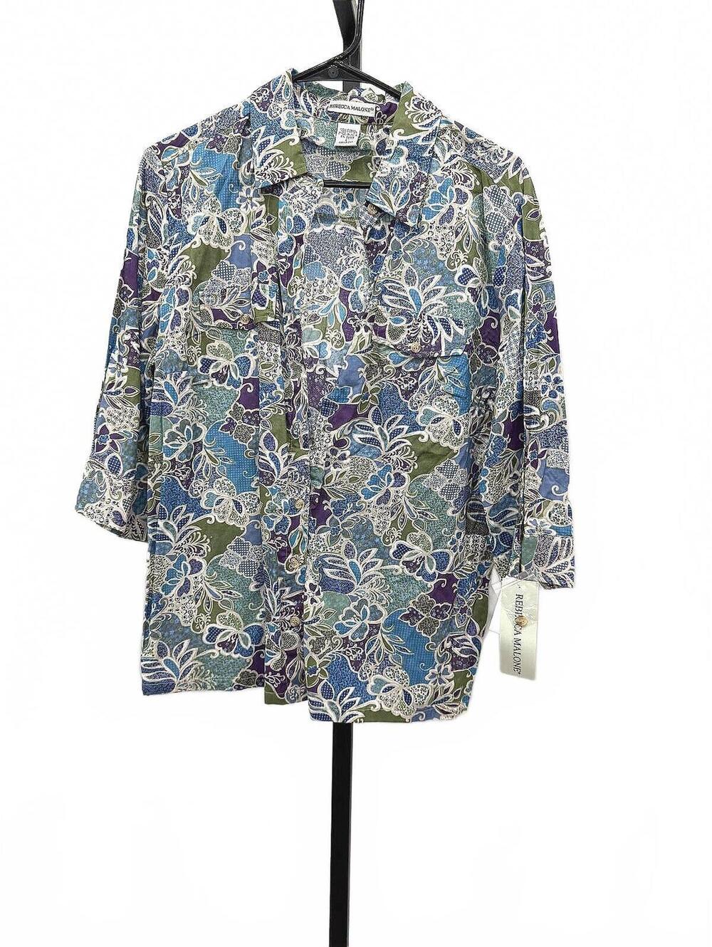 NWT Rebecca Malone Floral Button-Up Shirt with 3/4 Sleeves *wounded*
